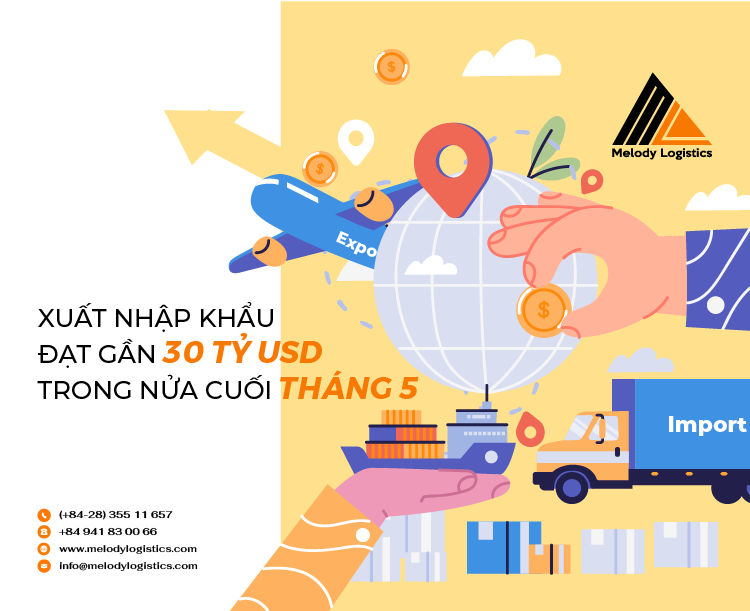 Xuất nhập khẩu đạt gần 30 tỷ USD trong nửa cuối tháng 5