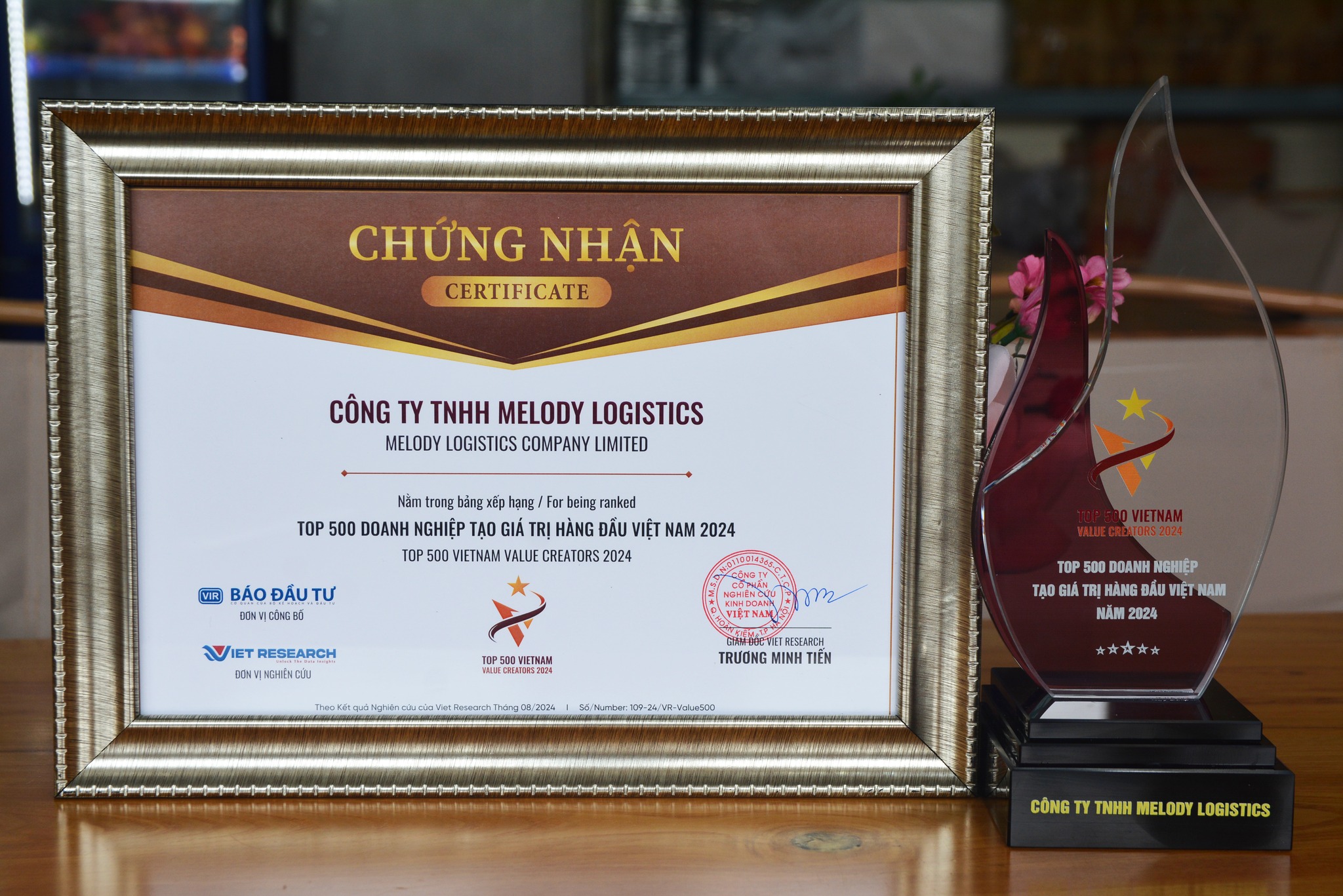 Công Ty Melody Logistics Nhận Giải Thưởng Top 500 Doanh Nghiệp Tạo Giá Trị Hàng Đầu Việt Nam 2024