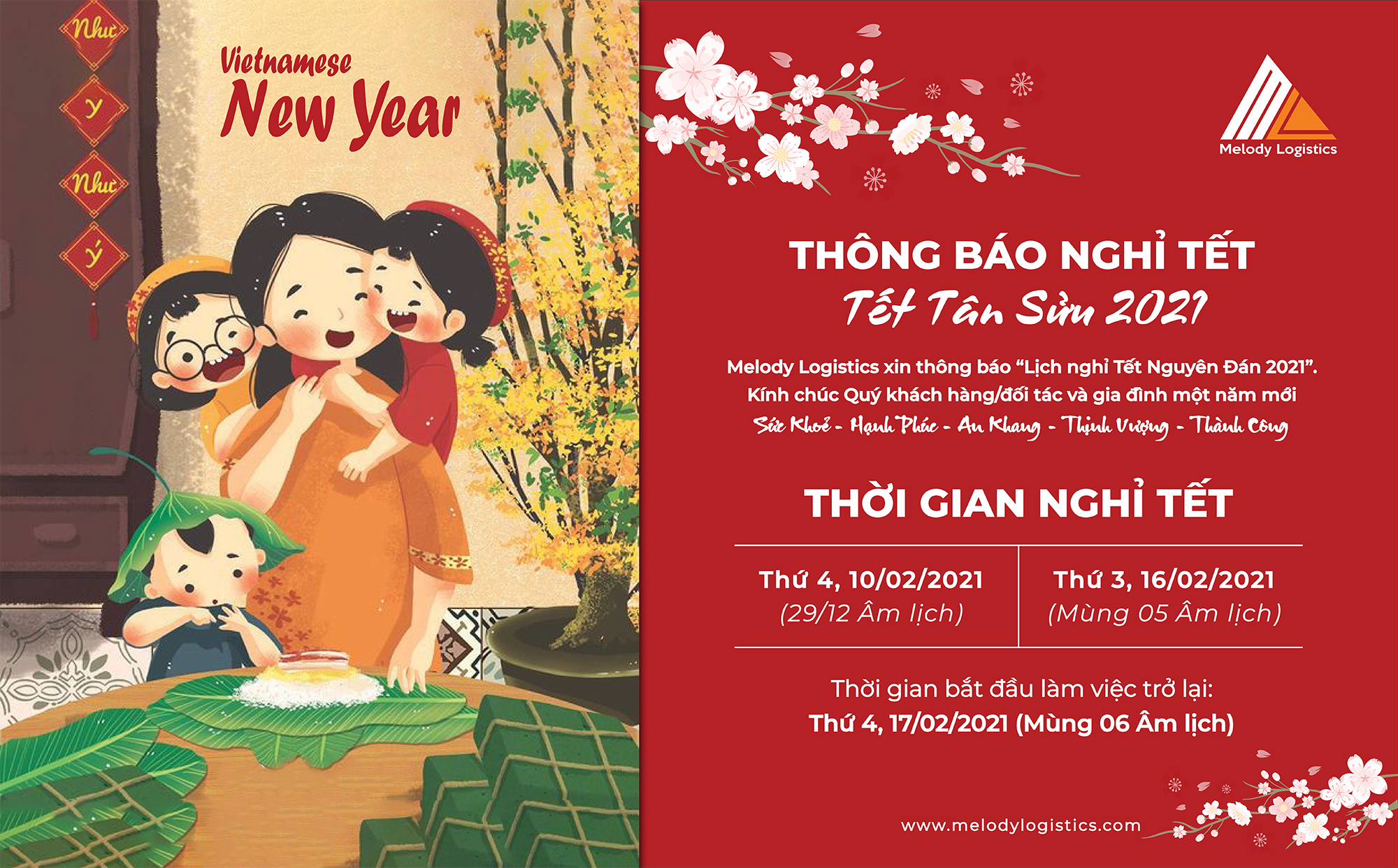 Thông báo lịch nghỉ Tết Tân Sửu 2021